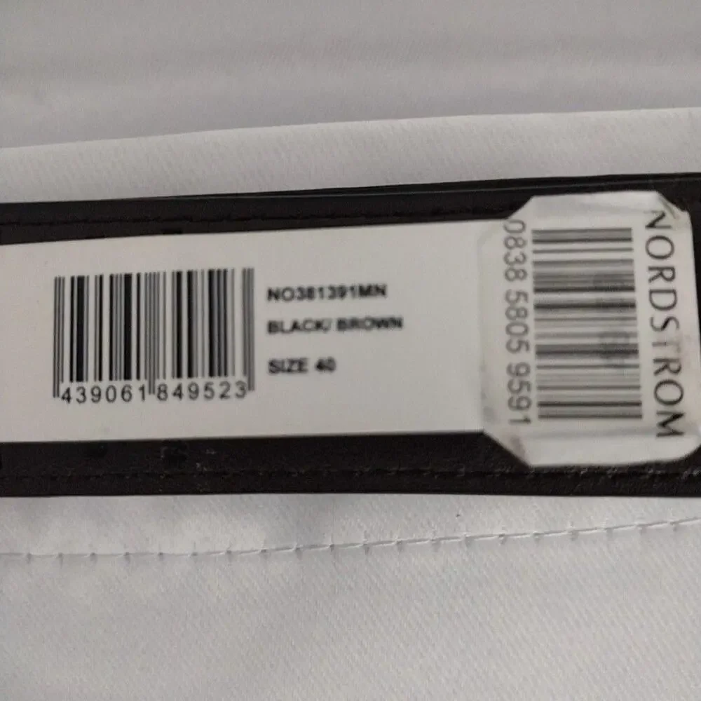 Nordstrom Belt Mens 40 Black Brown Leather Reversible Dress Silver Buckle